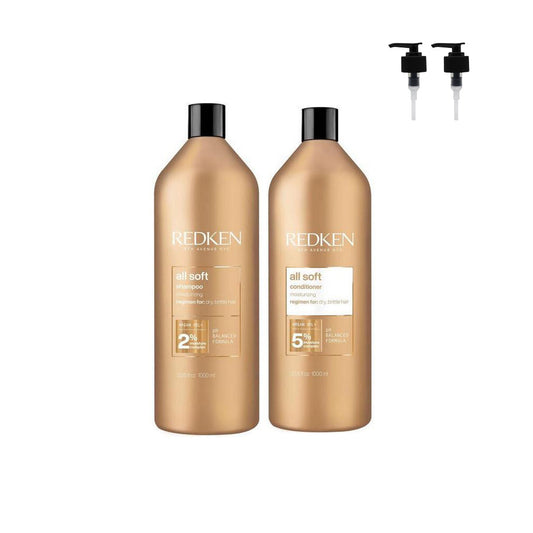 REDKEN All Soft Shampoo & Conditioner 1L Pack + 2 x Pumps